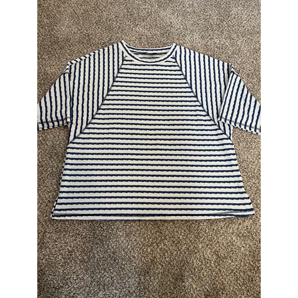 Dokotoo Womens 2XL Navy Blue White Striped Textured Waffle Knit Top Oversized